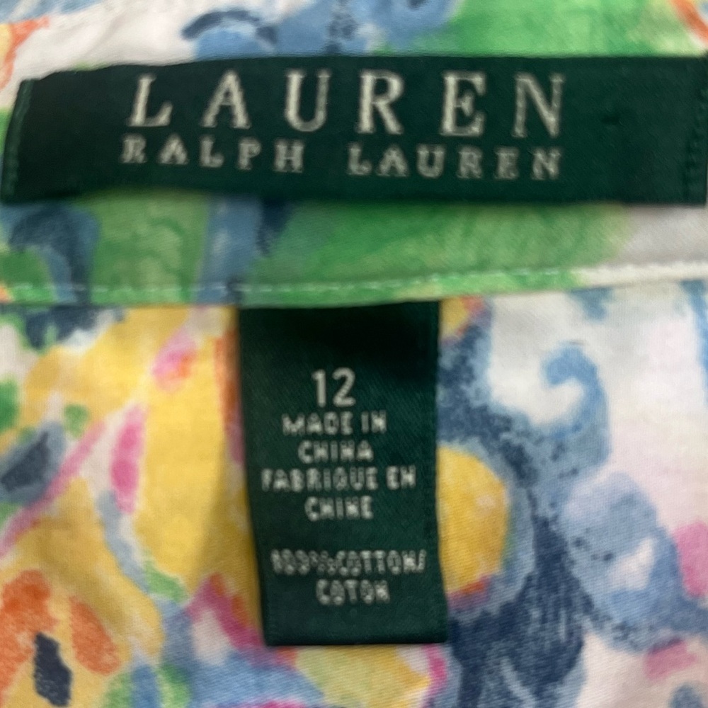Lauren Ralph Lauren Colorful Floral Paisley Button Up Shirt Sz 12 Peplum Office - Picture 4 of 16